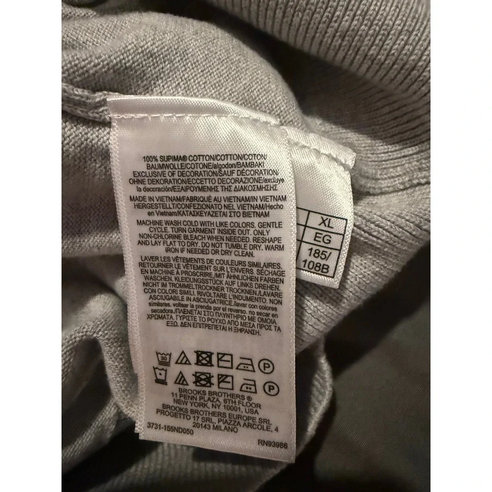 Brooks Brothers Mens XL Gray 100% Supima Cotton Quarter Zip Sweater Pullover
